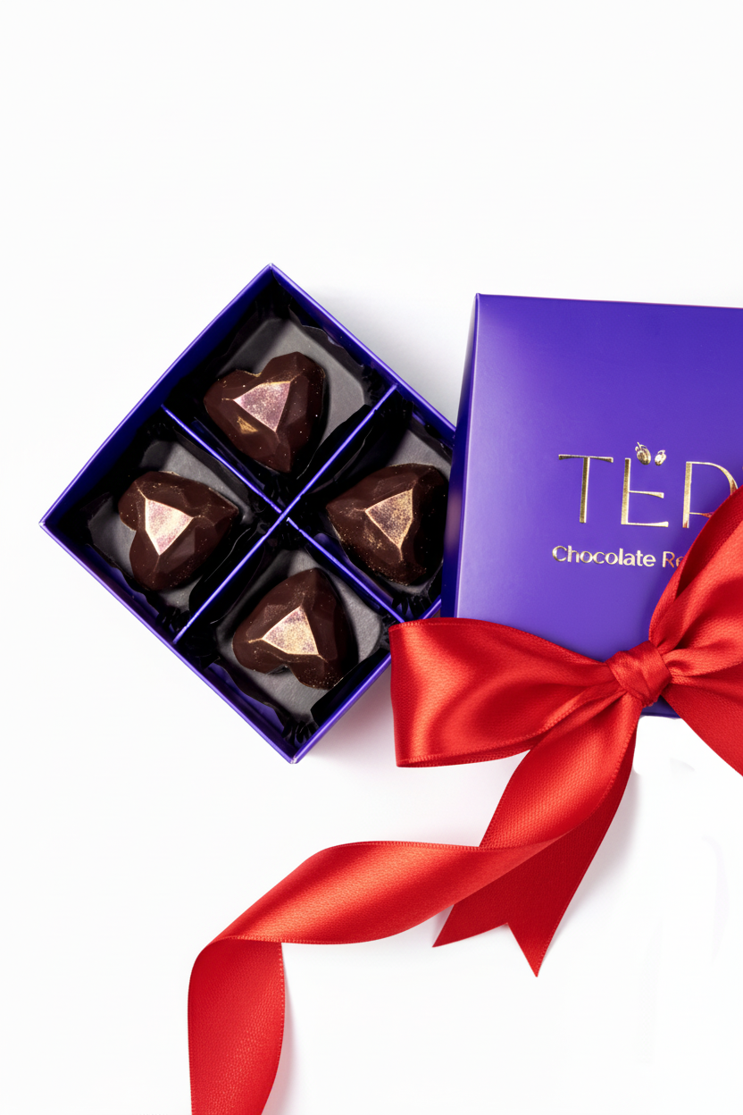 Valentine's Day chocolate banner with ribbon closer to product