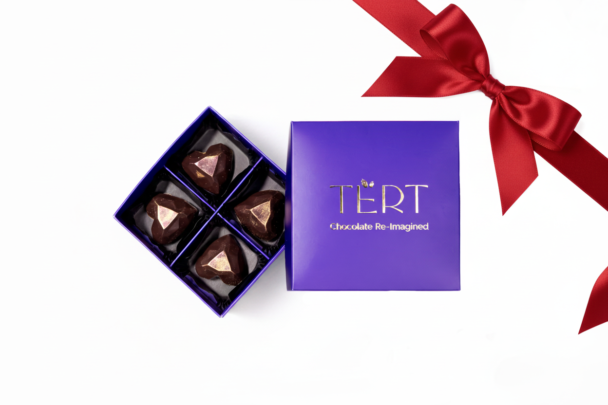 Valentine's Day chocolate banner with ribbon in corner